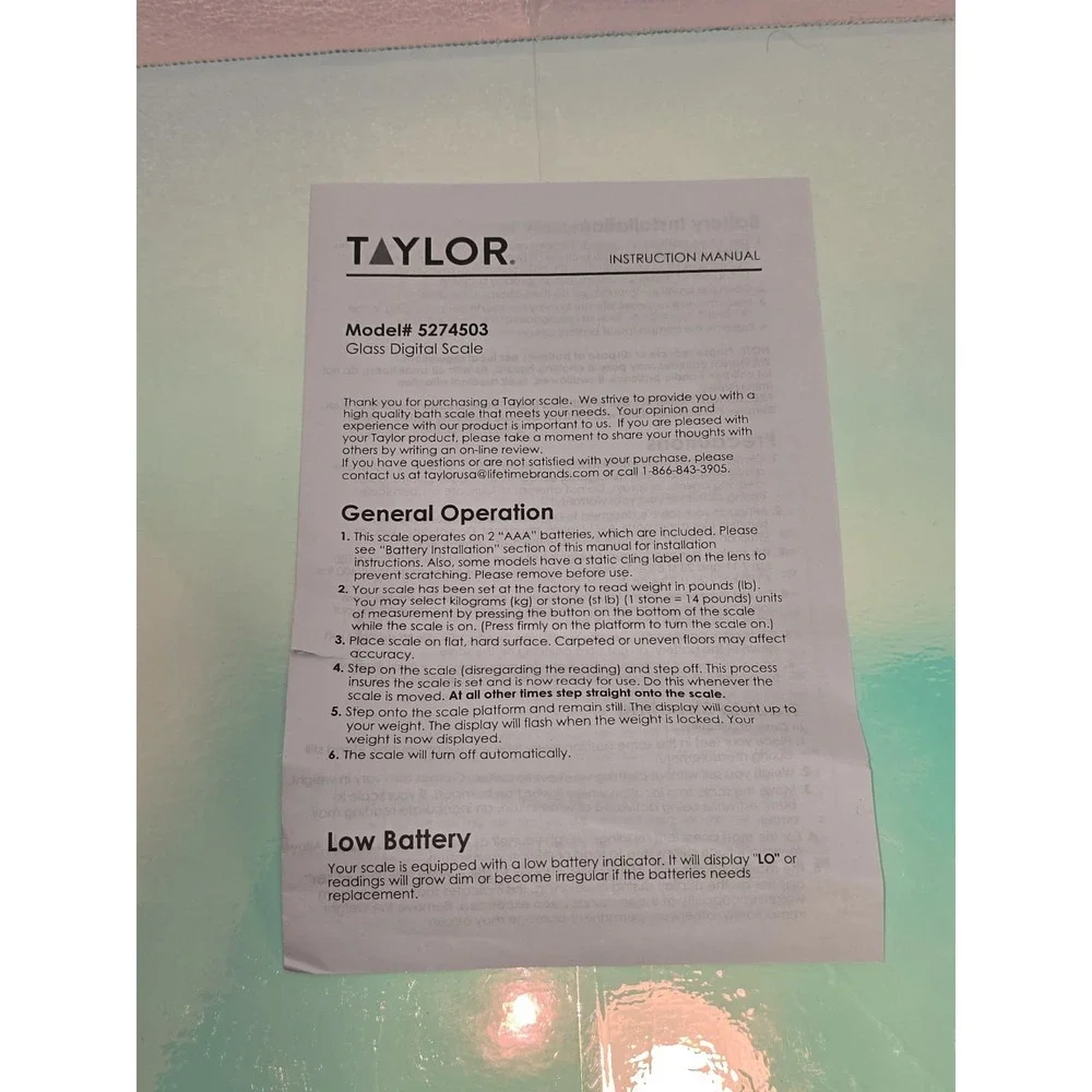 Taylor Glass Digital Bathroom Scale 400 lb Capacity‎ Black Model 5274503 New
